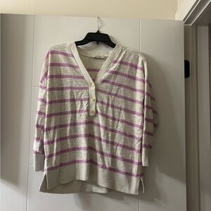 Loft large Striped V-Neck Sweater with Buttons